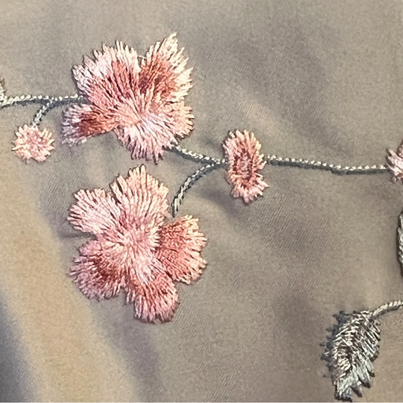 90s Silk capri embroidered pants fully-lined tan coral moss-green floral cropped - Picture 5 of 8